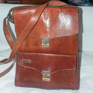 Vintage Brown Leather Messenger Bag with Distressed Finish